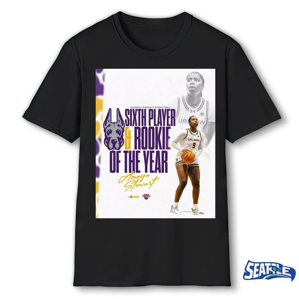 Official Amaya Stewart Ualbany Women’s Basketball Sixth Player And Rookie Of The Year Signature Poster t-shirt