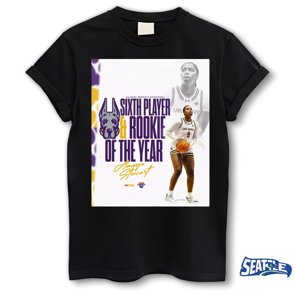 Official Amaya Stewart Ualbany Women’s Basketball Sixth Player And Rookie Of The Year Signature Poster t-shirt
