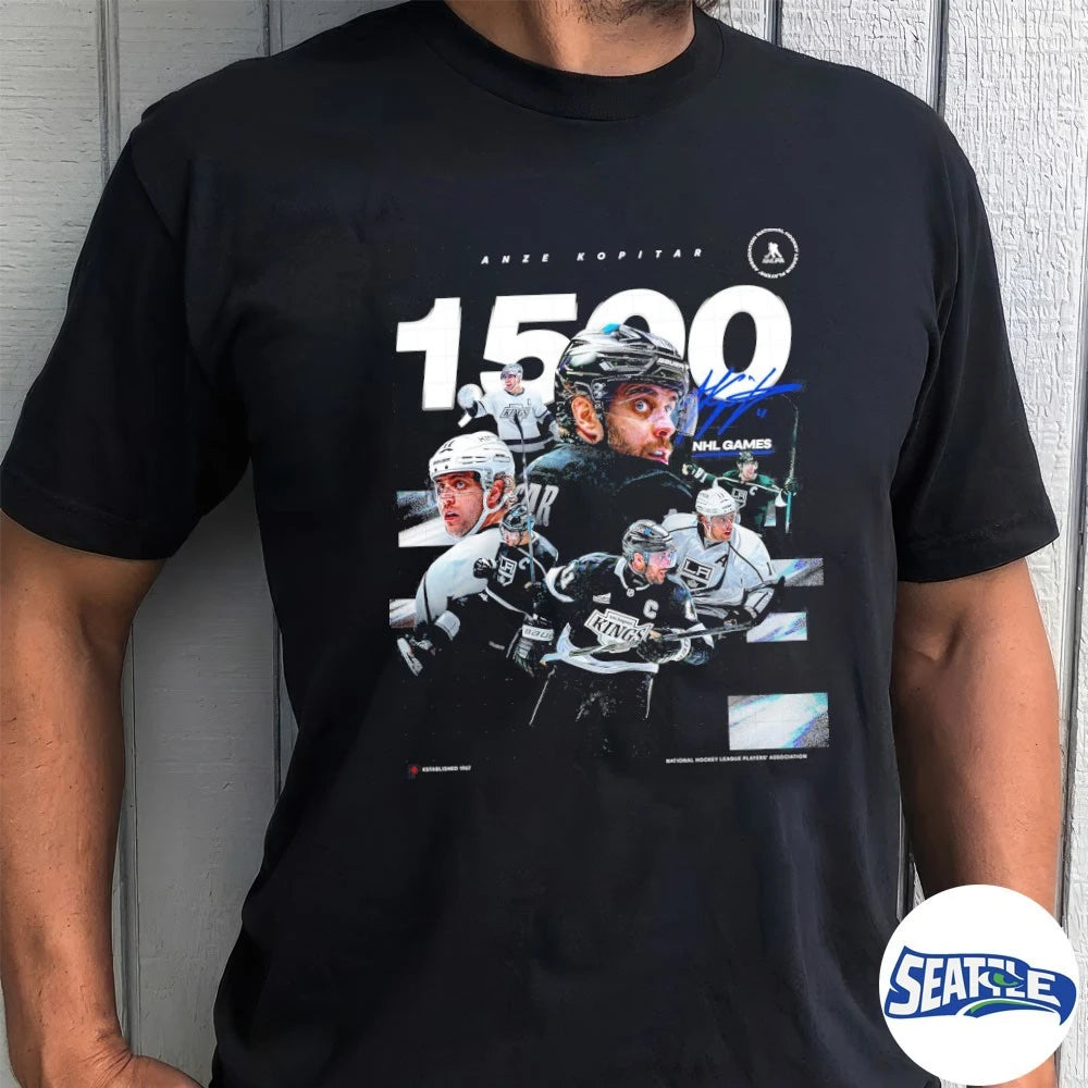 Official Anze Kopitar Los Angeles Kings Hockey 1500 NHL Games Signature t-shirt