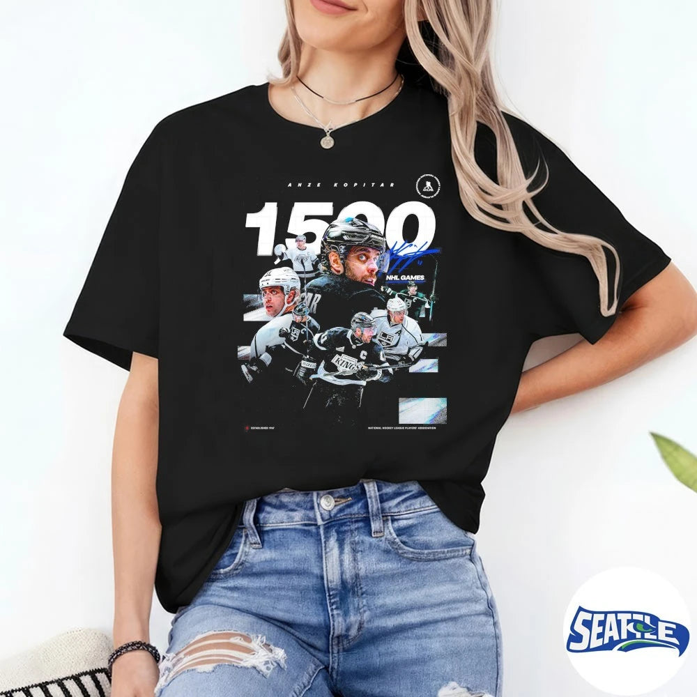 Official Anze Kopitar Los Angeles Kings Hockey 1500 NHL Games Signature t-shirt