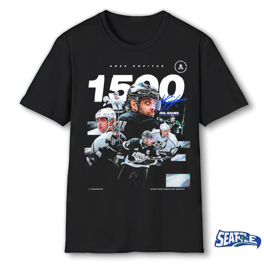 Official Anze Kopitar Los Angeles Kings Hockey 1500 NHL Games Signature t-shirt