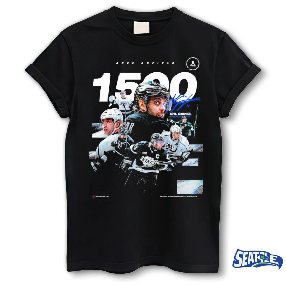 Official Anze Kopitar Los Angeles Kings Hockey 1500 NHL Games Signature t-shirt