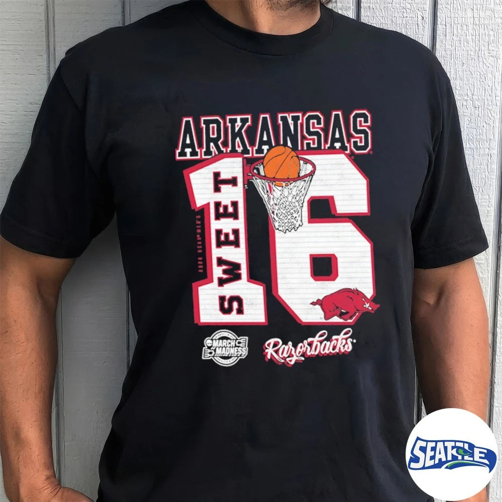 Official Arkansas Razorbacks 2026 NCAA March Madness Sweet 16 Bound No 4 Seed Basketball t-shirt