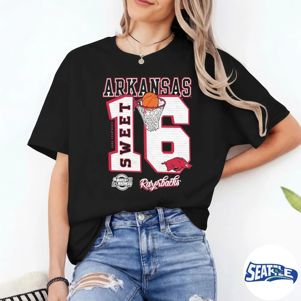 Official Arkansas Razorbacks 2026 NCAA March Madness Sweet 16 Bound No 4 Seed Basketball t-shirt