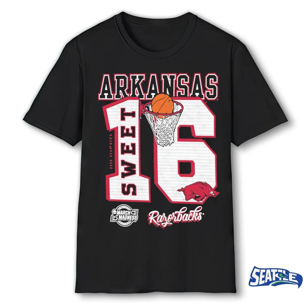 Official Arkansas Razorbacks 2026 NCAA March Madness Sweet 16 Bound No 4 Seed Basketball t-shirt