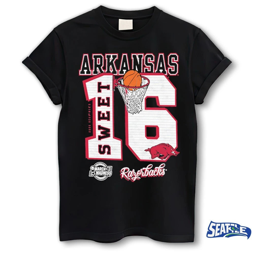 Official Arkansas Razorbacks 2026 NCAA March Madness Sweet 16 Bound No 4 Seed Basketball t-shirt