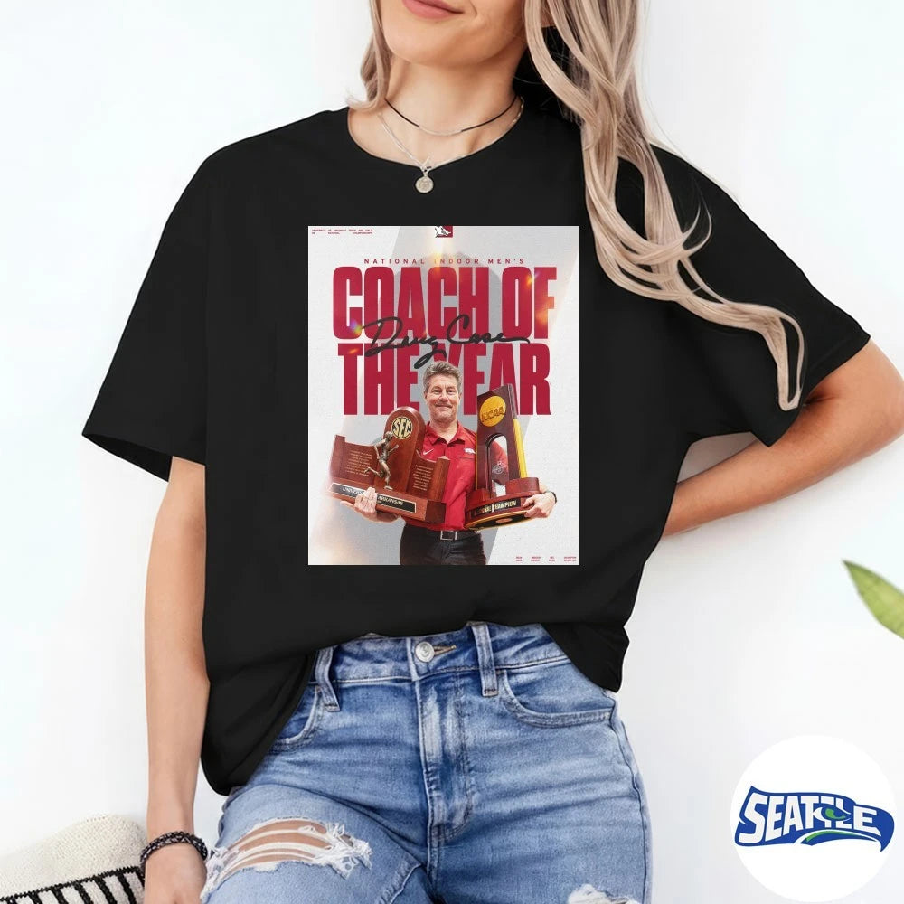 Official Arkansas Razorbacks Coach Doug Case National Indoor Men’s Coach Of The Year Signature Poster t-shirt