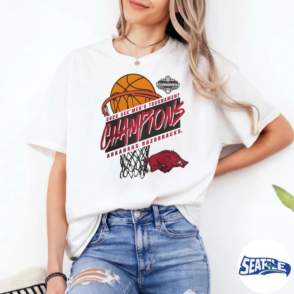 Official Arkansas Razorbacks MBB 2026 SEC Men’s Basketball Tournament Champions Logo t-shirt