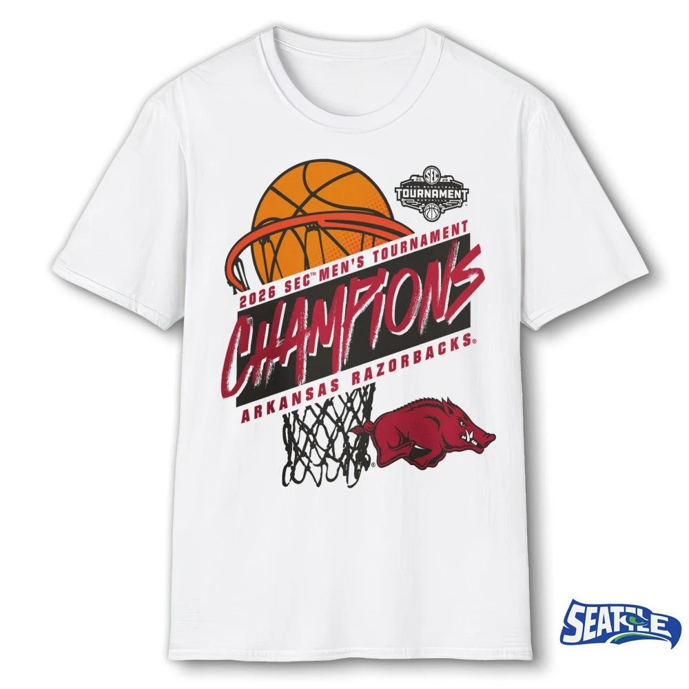 Official Arkansas Razorbacks MBB 2026 SEC Men’s Basketball Tournament Champions Logo t-shirt