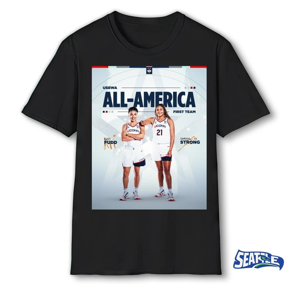 Official Azzi Fudd and Sarah Strong USBWA First Team All-Americans Signatures Poster t-shirt