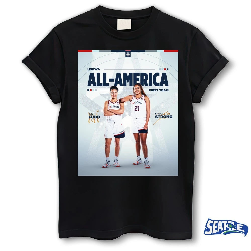 Official Azzi Fudd and Sarah Strong USBWA First Team All-Americans Signatures Poster t-shirt