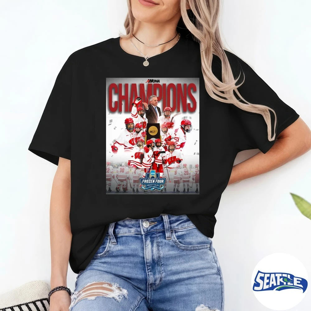 Official Back To Back Badgers WCHA Hockey Champions 2026 Women’s Frozen Four Poster t-shirt