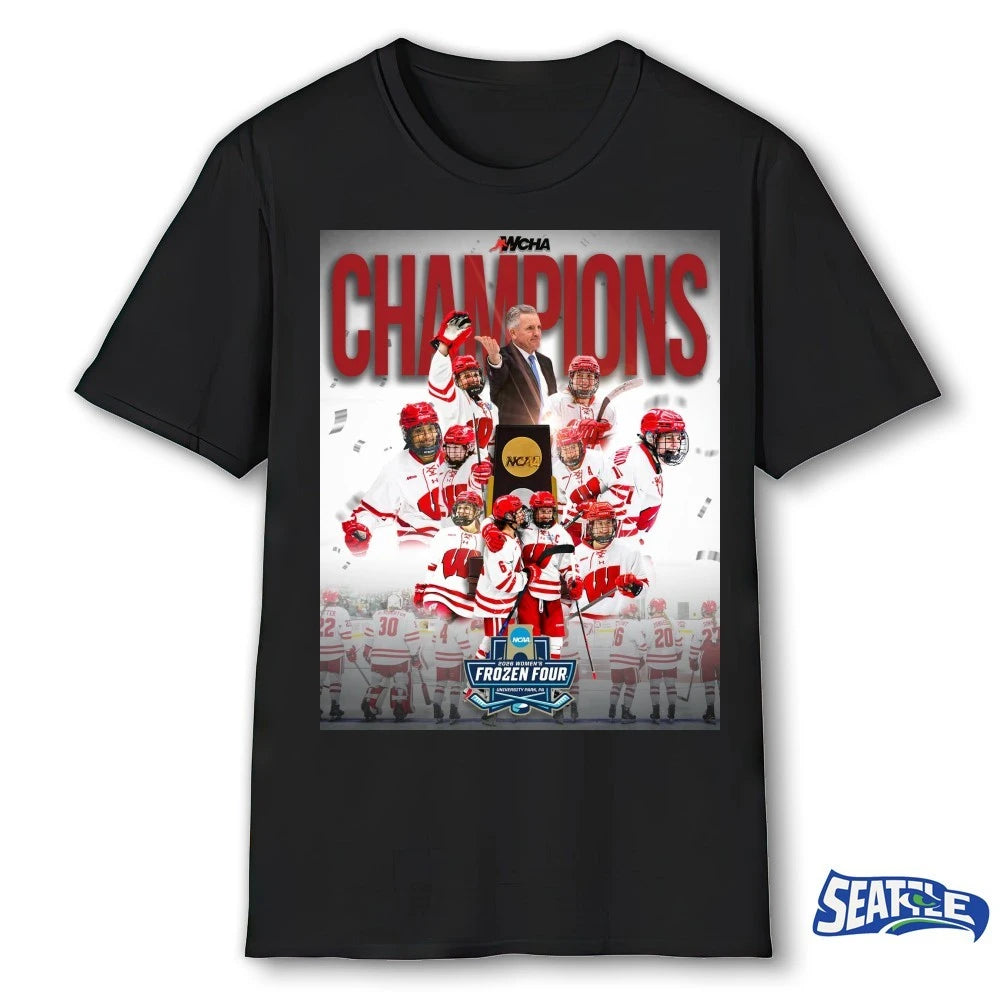 Official Back To Back Badgers WCHA Hockey Champions 2026 Women’s Frozen Four Poster t-shirt