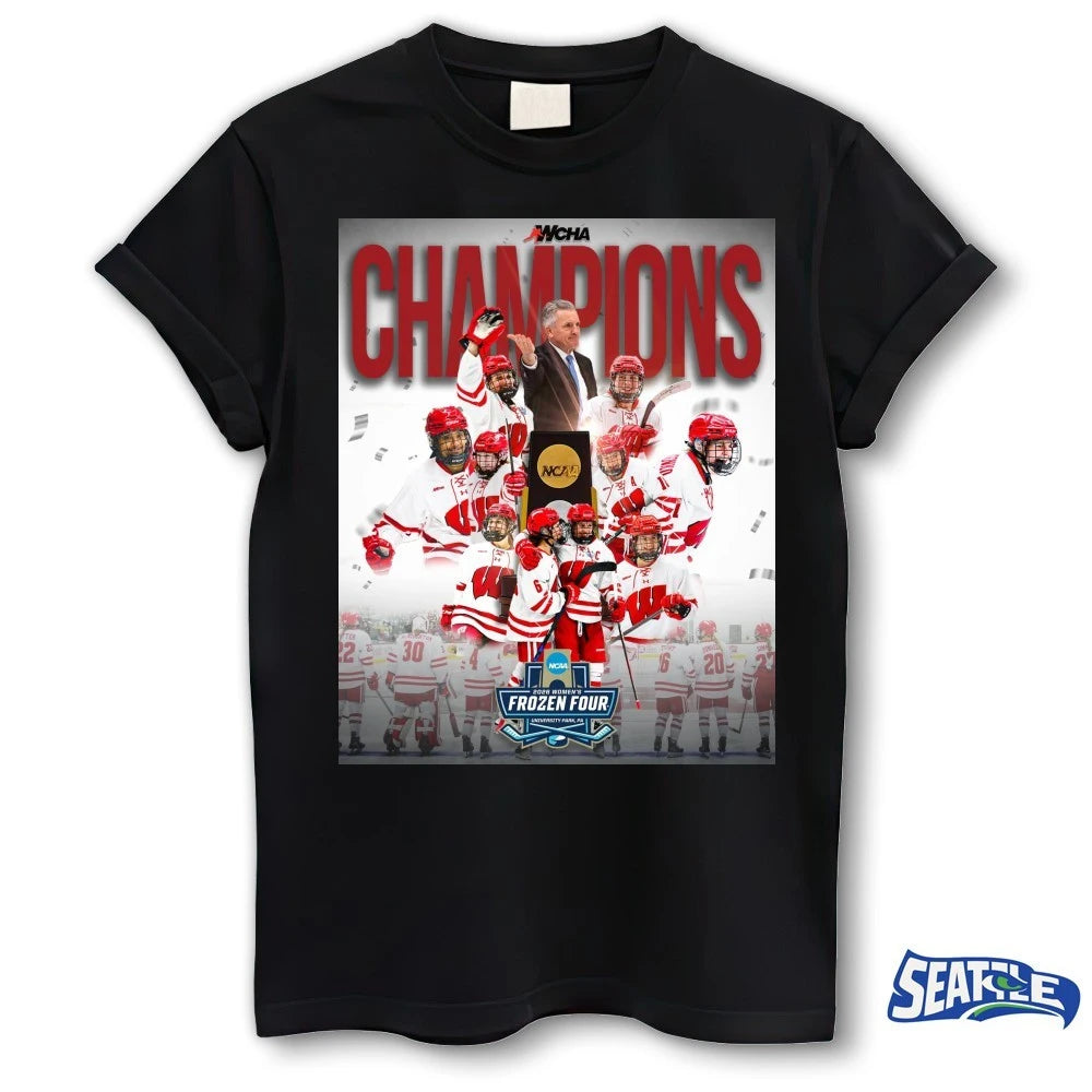 Official Back To Back Badgers WCHA Hockey Champions 2026 Women’s Frozen Four Poster t-shirt