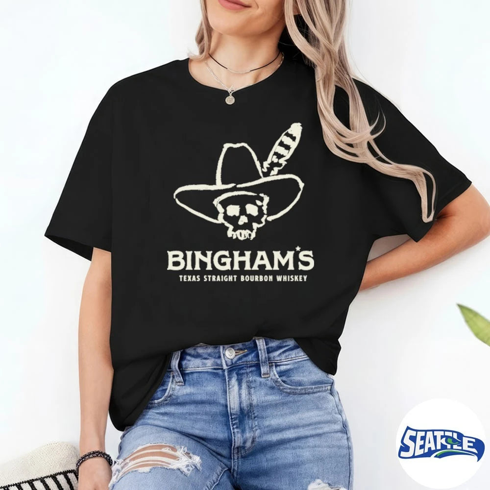 Official Bingham’s Bourbon Skull Icon Texas Straight Bourbon Whiskey t-shirt