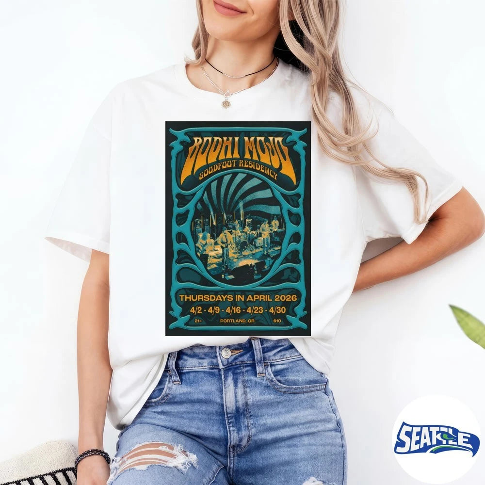 Official Bodhi Mojo Thursdays In April 2026 Portland OR Poster t-shirt