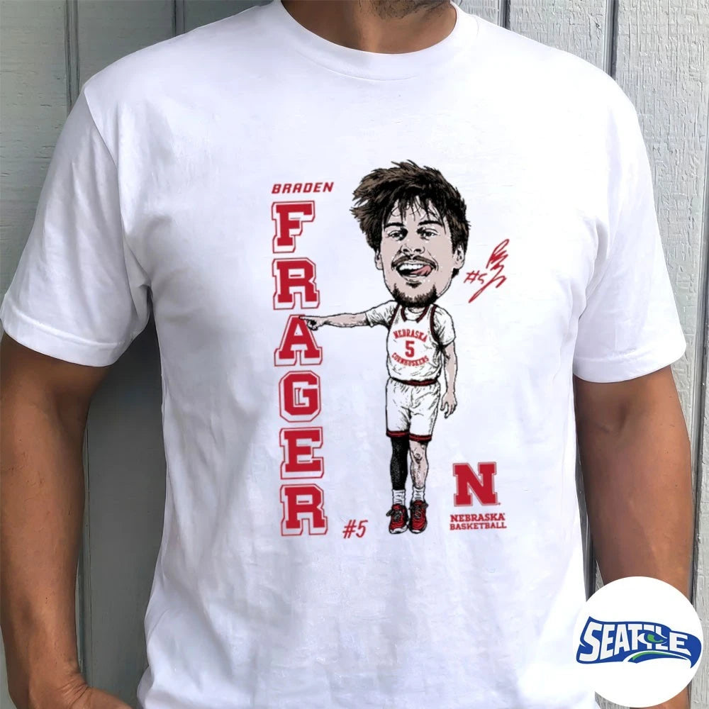 Official Braden Frager Frager Nebraska Cornhuskers Basketball Signature Caricature t-shirt