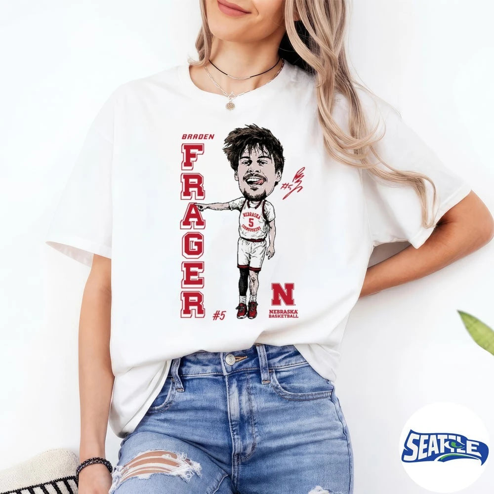 Official Braden Frager Frager Nebraska Cornhuskers Basketball Signature Caricature t-shirt