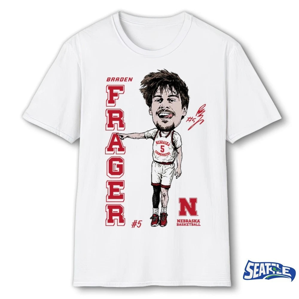 Official Braden Frager Frager Nebraska Cornhuskers Basketball Signature Caricature t-shirt
