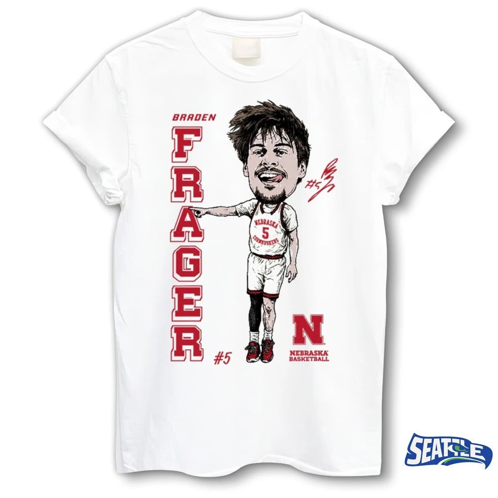 Official Braden Frager Frager Nebraska Cornhuskers Basketball Signature Caricature t-shirt