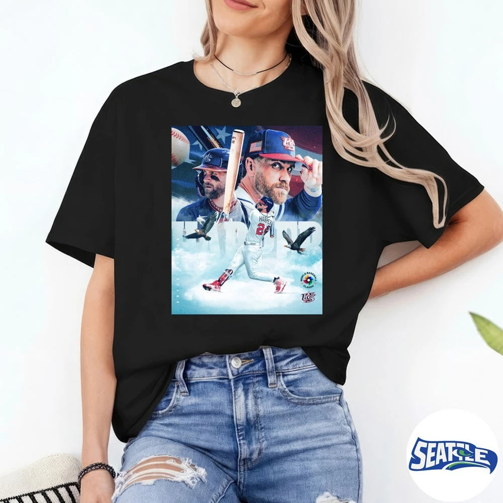 Official Bryce Harper In His Veins World Baseball Classic Team USA 2026 Poster t-shirt