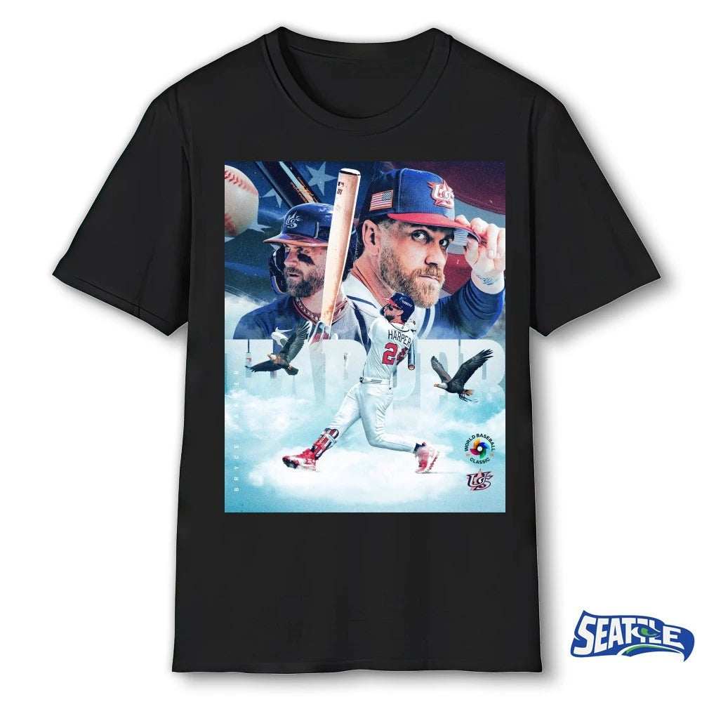 Official Bryce Harper In His Veins World Baseball Classic Team USA 2026 Poster t-shirt