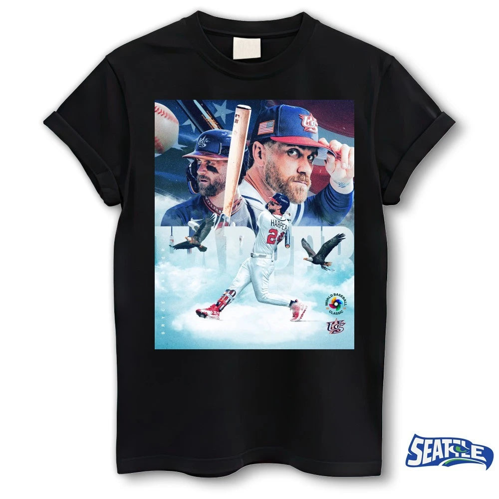 Official Bryce Harper In His Veins World Baseball Classic Team USA 2026 Poster t-shirt