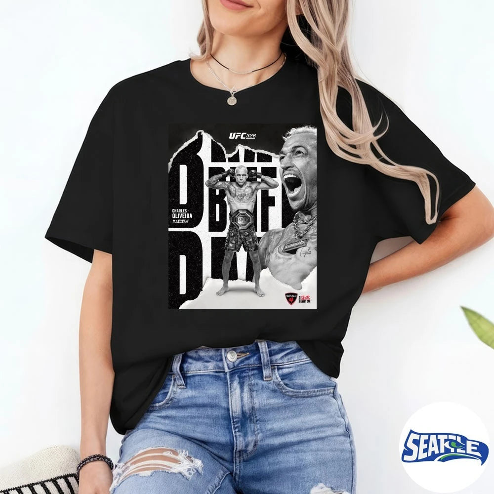 Official Charles Oliveira defeating Max Holloway And New UFC 326 BMF Champion Poster t-shirt
