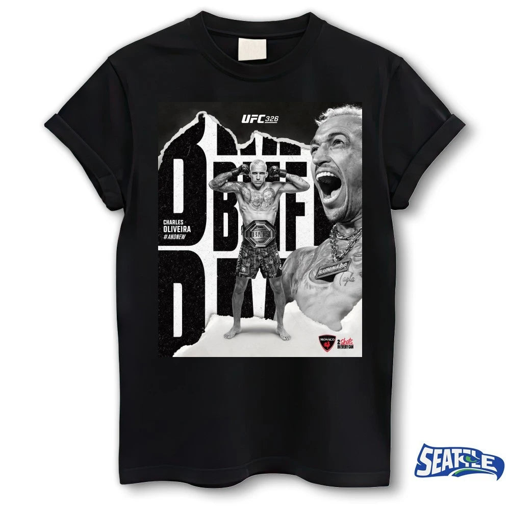 Official Charles Oliveira defeating Max Holloway And New UFC 326 BMF Champion Poster t-shirt