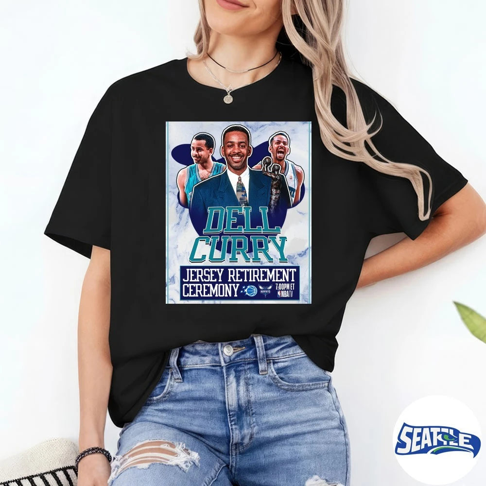 Official Charlotte Hornets Dell Curry Jersey Retirement Ceremony 2026 Poster t-shirt