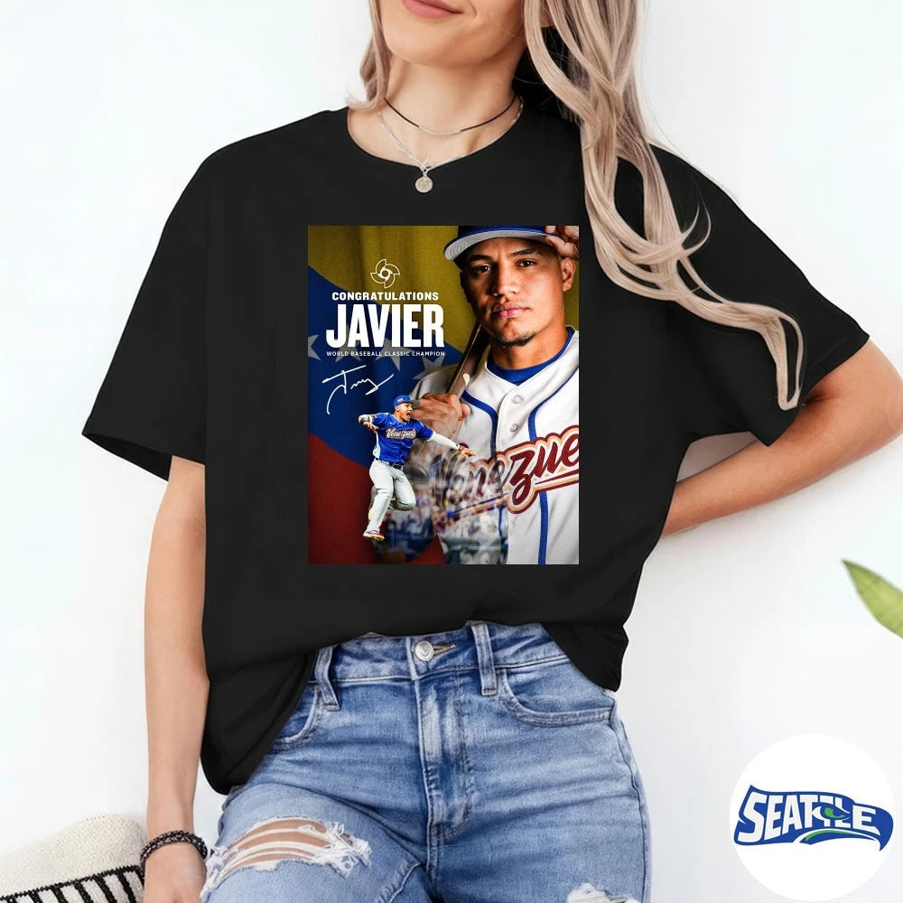 Official Congratulations Javier Sanoja 2026 World Baseball Classic Champion Signature Poster t-shirt