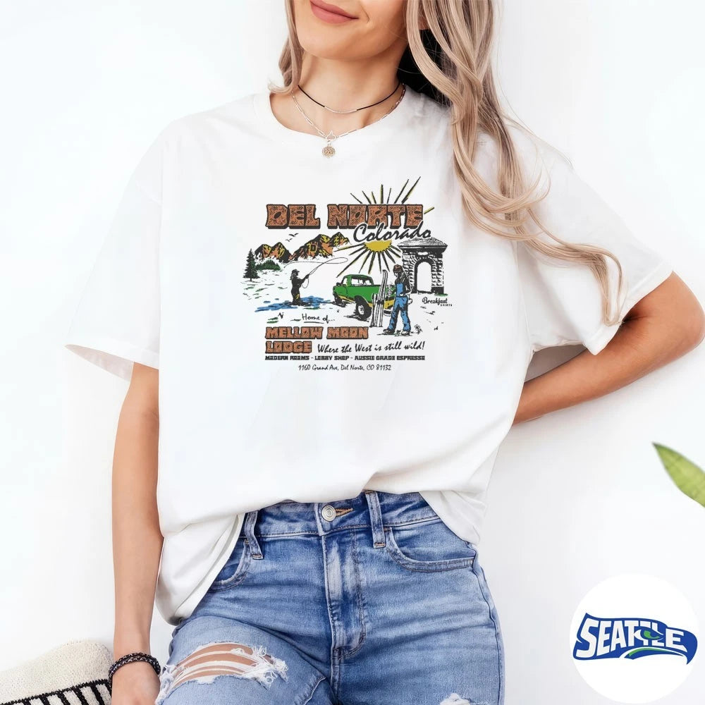 Official Del Norte Colorado Mellow Moon Lodge Where The West In Still Wild t-shirt