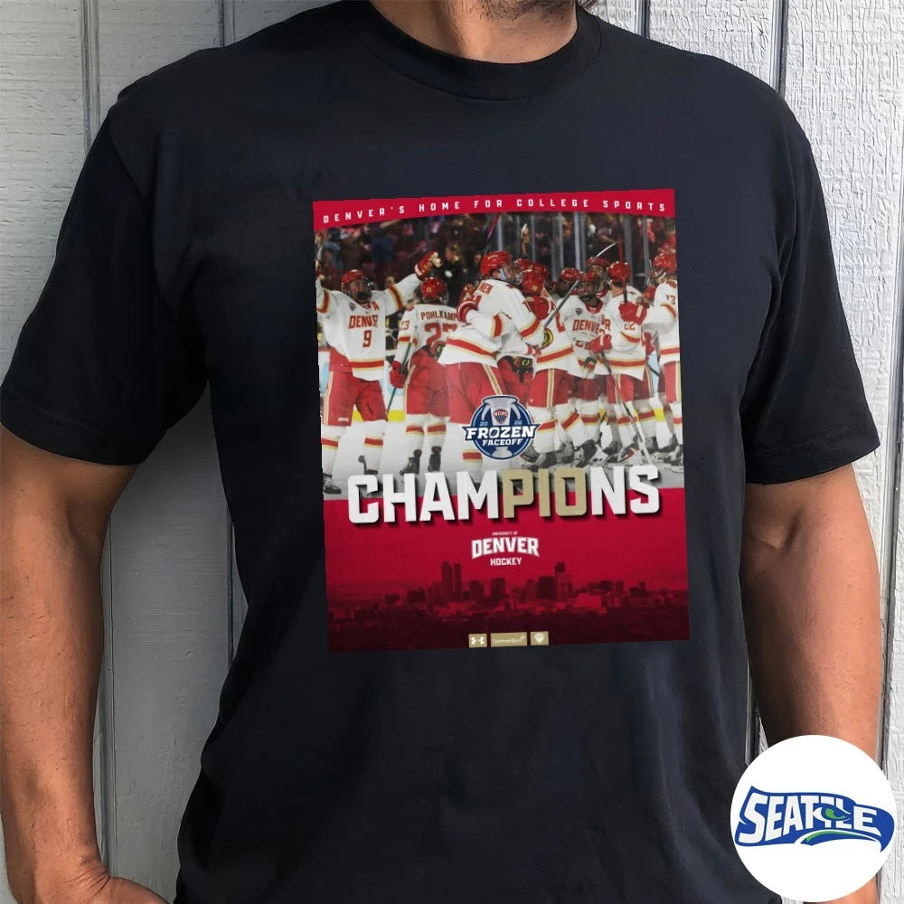 Official Denver Hockey Denver’s Home For College Sports Frozen Faceoff Champions Poster t-shirt