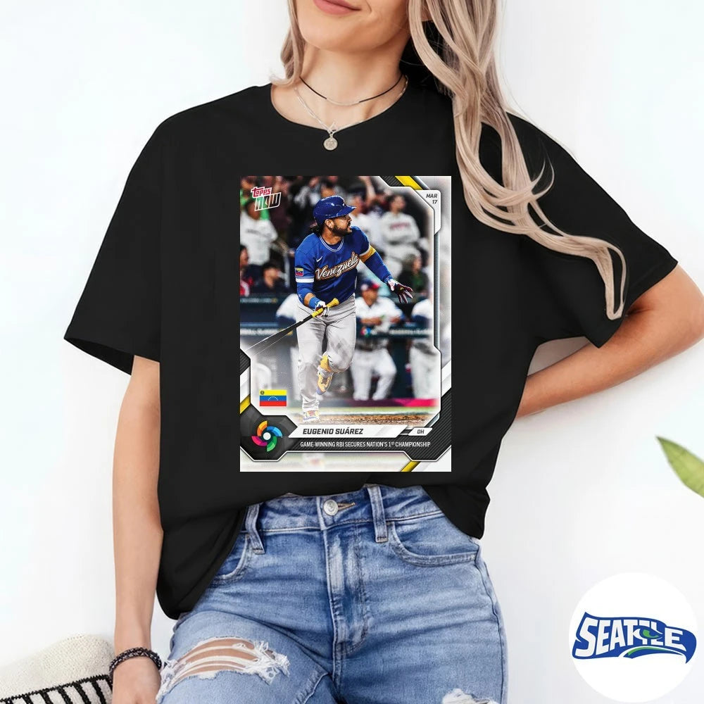 Official Eugenio Suárez Game-Winning RBI Secures Nation’s 1st Championship 2026 World Baseball Classic Topps NOW Card t-shirt