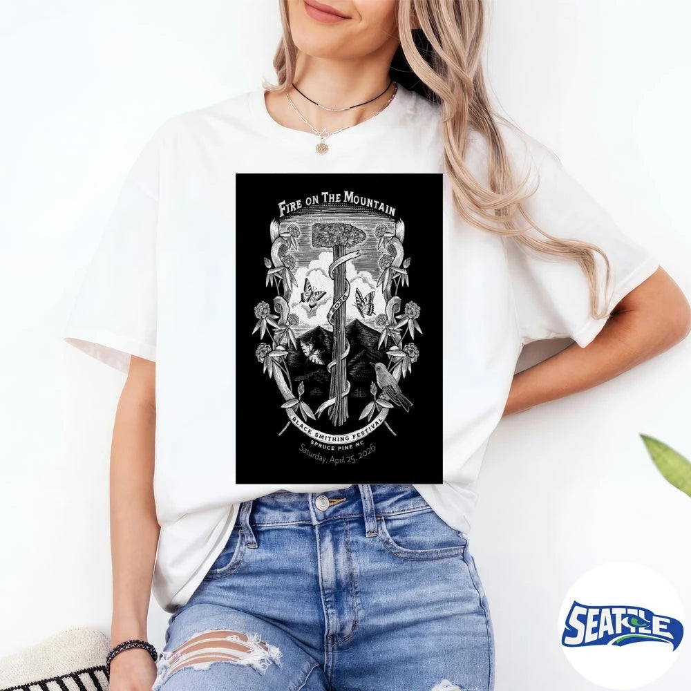 Official Fire On the Mountain Festival Spruce Pine NC April 25 2026 Poster t-shirt