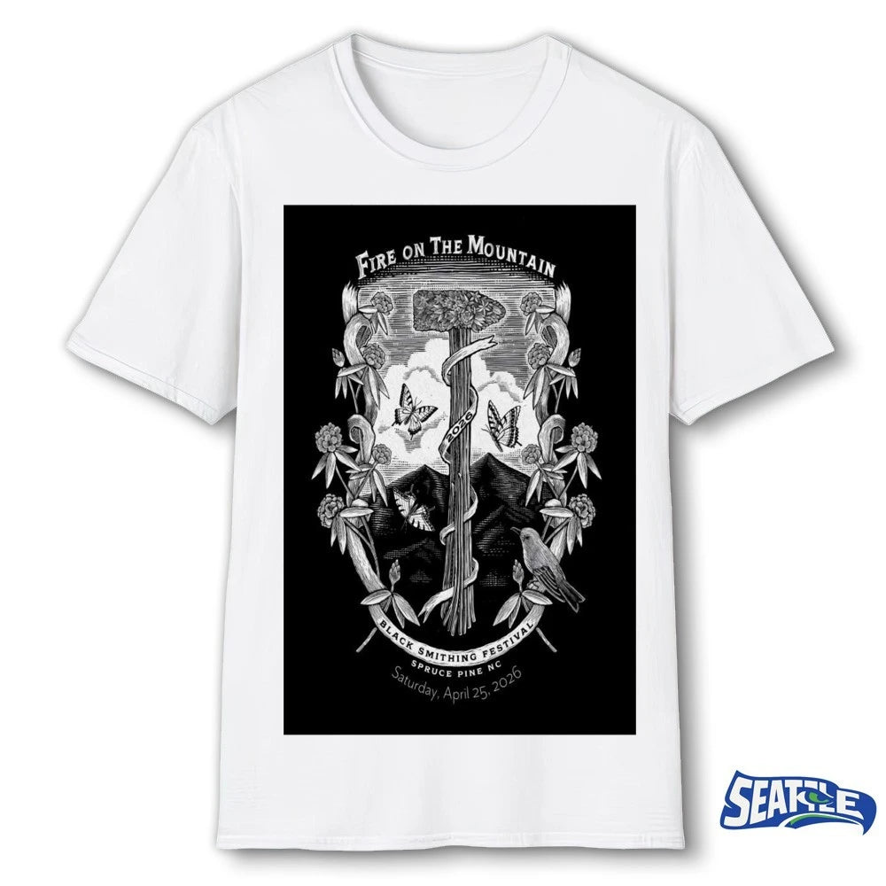 Official Fire On the Mountain Festival Spruce Pine NC April 25 2026 Poster t-shirt