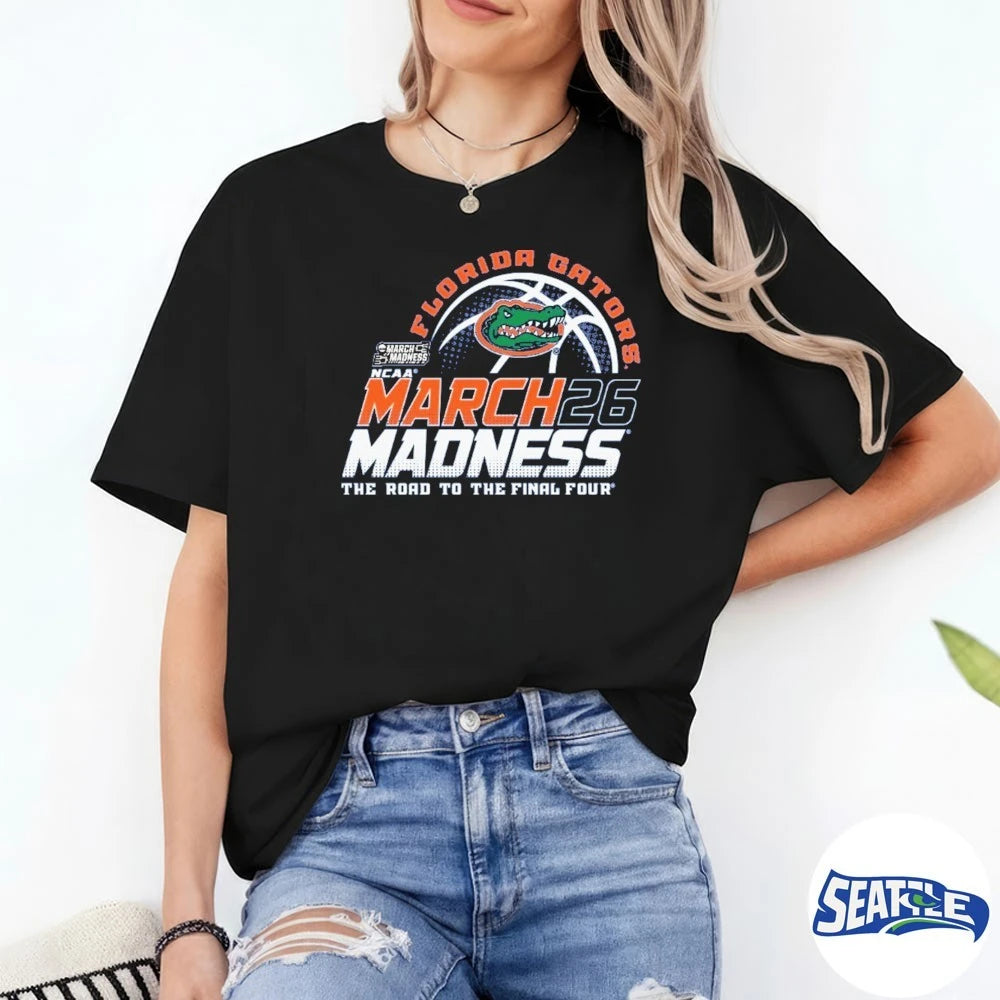 Official Florida Gators 2026 NCAA March Madness Road To The Final Four Back To Back No 1 Seed South Region t-shirt