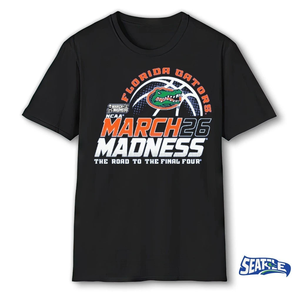 Official Florida Gators 2026 NCAA March Madness Road To The Final Four Back To Back No 1 Seed South Region t-shirt