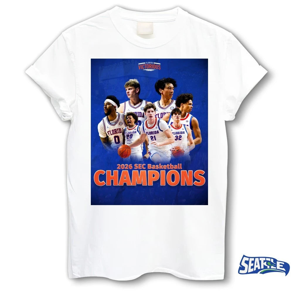 Official Florida Gators 2026 SEC Basketball Champions Florida Victorious Poster t-shirt