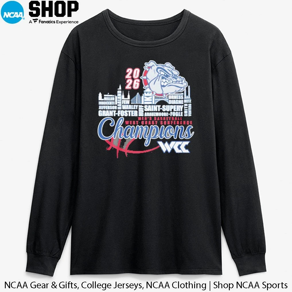 Official Gonzaga Bulldogs Skyline City Players Names 2026 Men’s Basketball West Coast Conference Champions T-Shirt