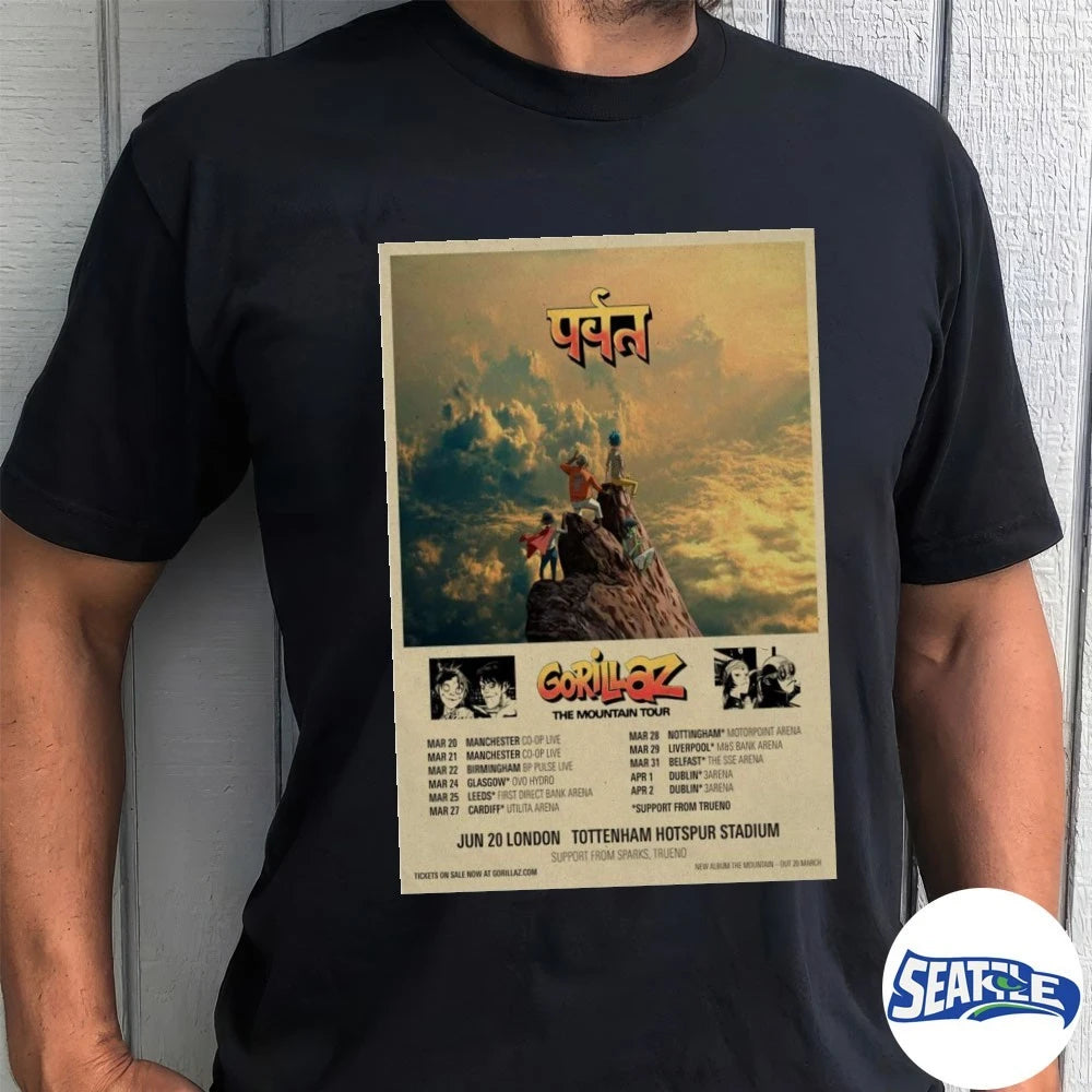 Official Gorillaz The Mountain Tour June 20 2026 Tottenham Hotspur Stadium Poster t-shirt