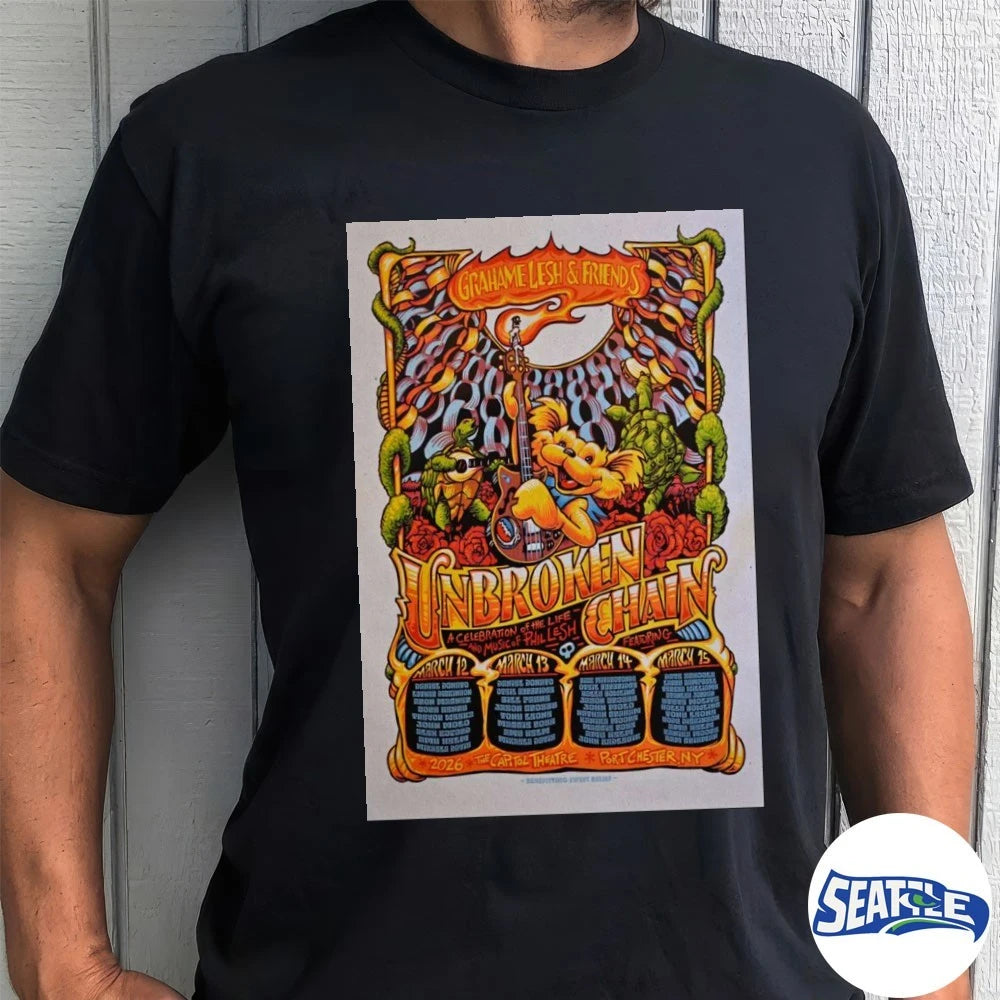 Official Grahame Lesh &amp; Friends Unbroken Chain 2026 Four Day Port Chester NY Poster t-shirt