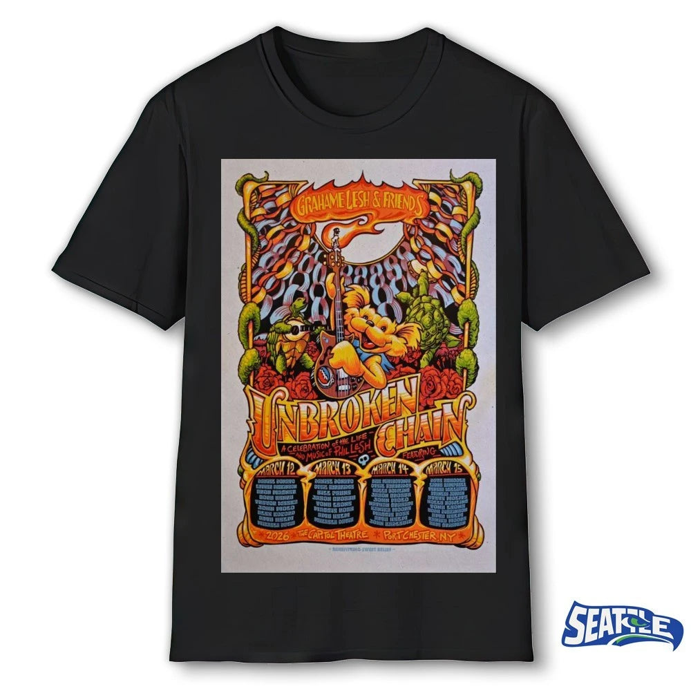 Official Grahame Lesh &amp; Friends Unbroken Chain 2026 Four Day Port Chester NY Poster t-shirt