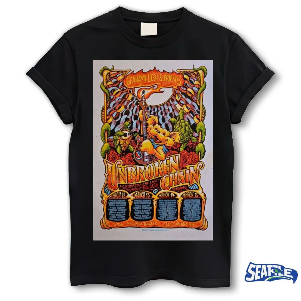 Official Grahame Lesh &amp; Friends Unbroken Chain 2026 Four Day Port Chester NY Poster t-shirt