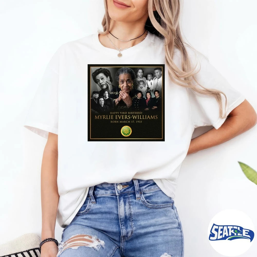Official Happy 93rd Birthday Myrlie Evers-Williams Born March 17 1933 t-shirt