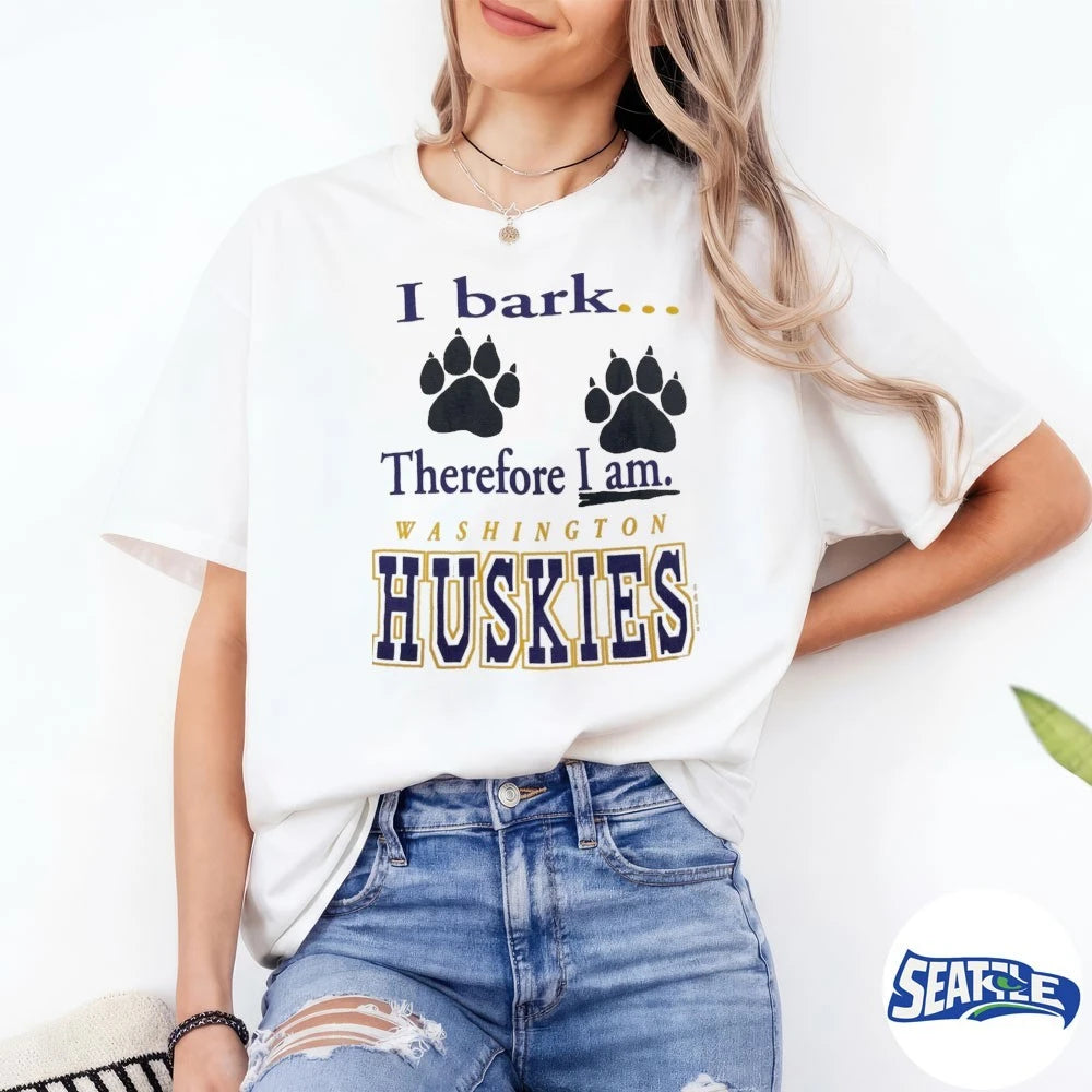 Official I Bark, Therefore I Am Washington Huskies t-shirt