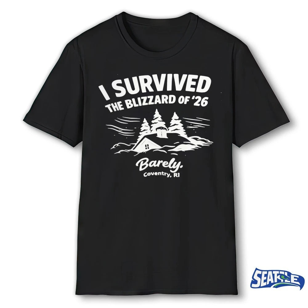 Official I Survived The Blizzard Of ’26 Barely Coventry, RI t-shirt