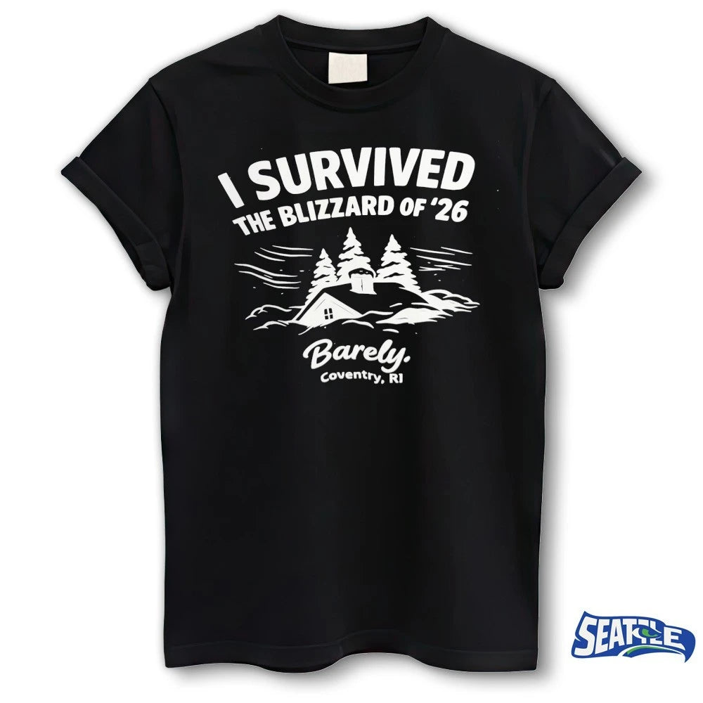 Official I Survived The Blizzard Of ’26 Barely Coventry, RI t-shirt