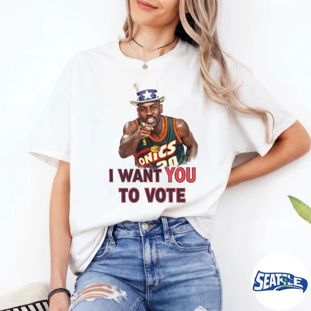 Official I Want You To Vote Gary Payton Seattle Supersonics Meme t-shirt