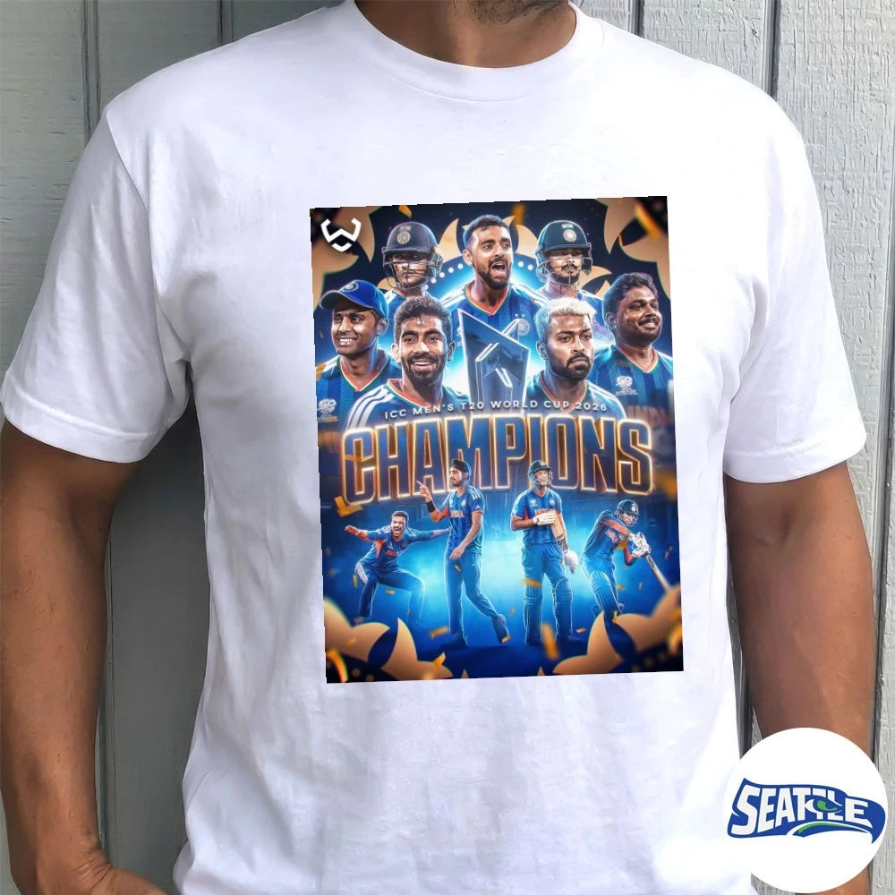 Official India defeated New Zealand ICC Men’s T20 World Cup 2026 Champions Poster t-shirt